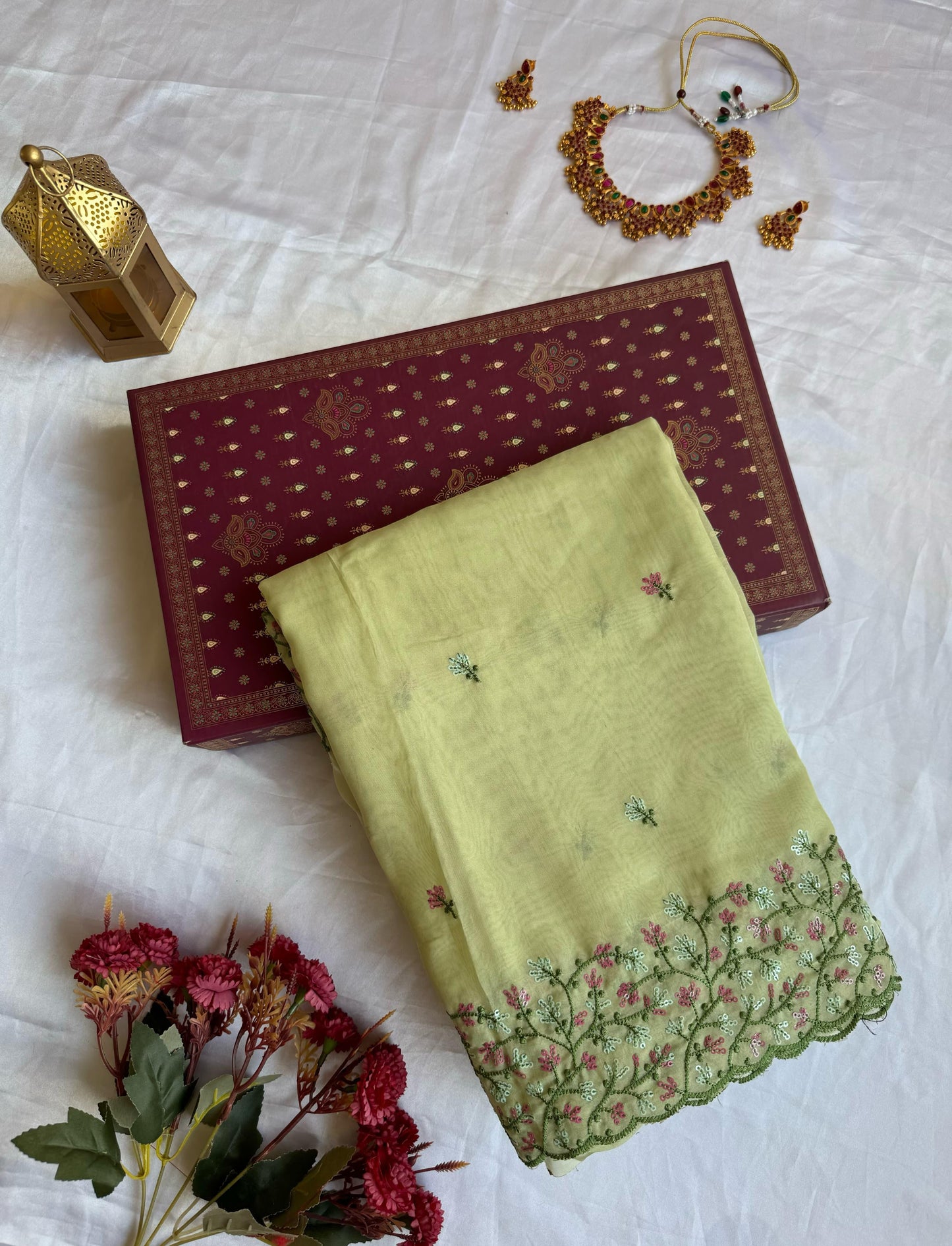 Organza Silk Saree With Elegant Thread Work