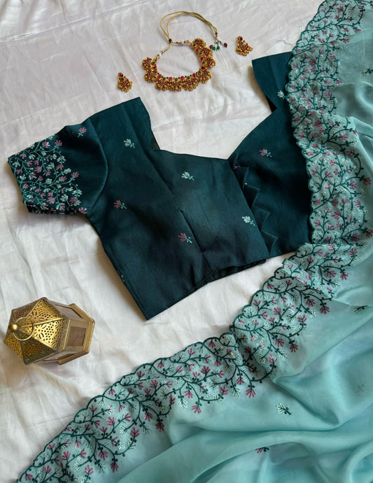 Organza Silk Saree With Elegant Thread Work