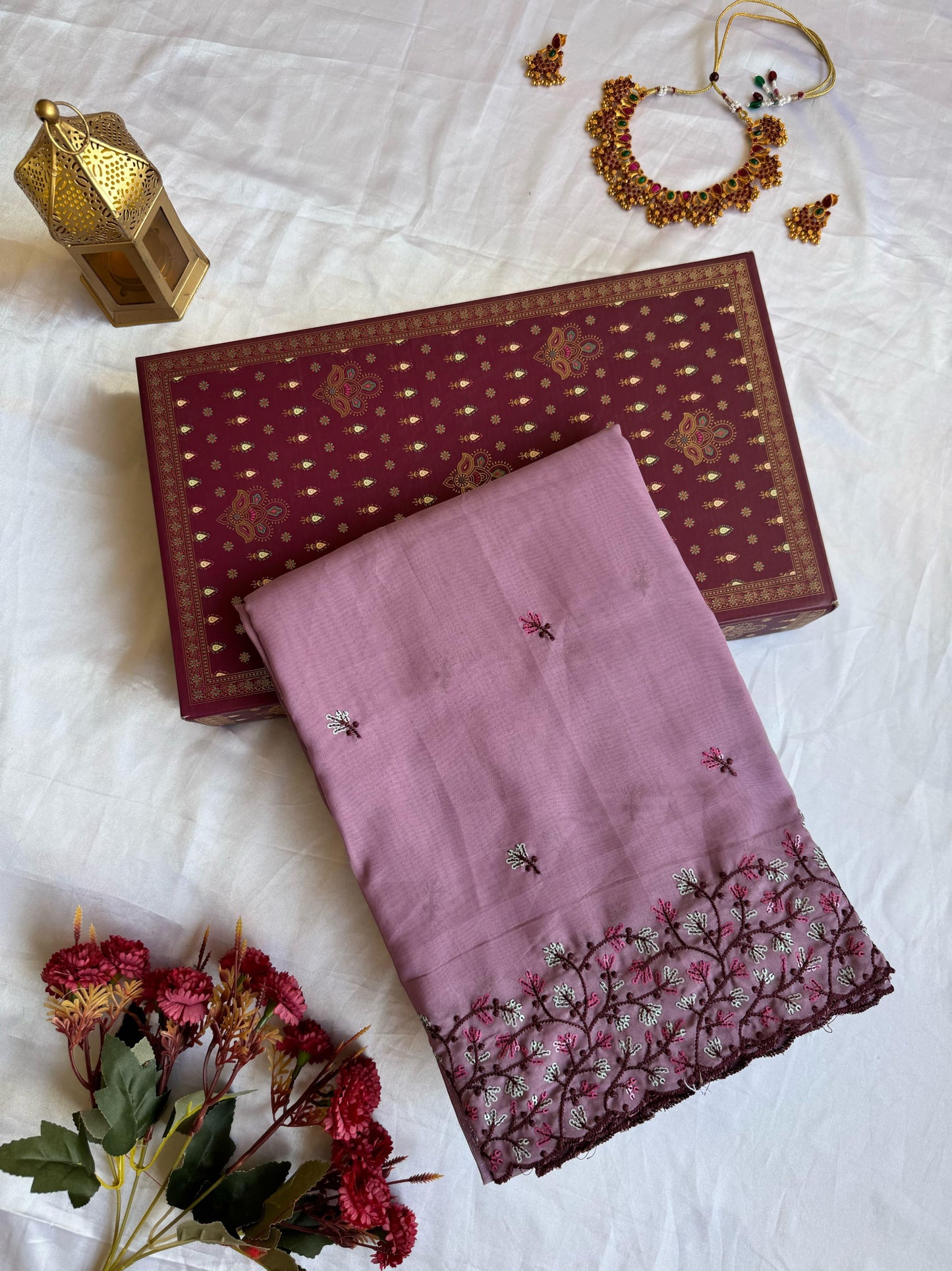 Organza Silk Saree With Elegant Thread Work