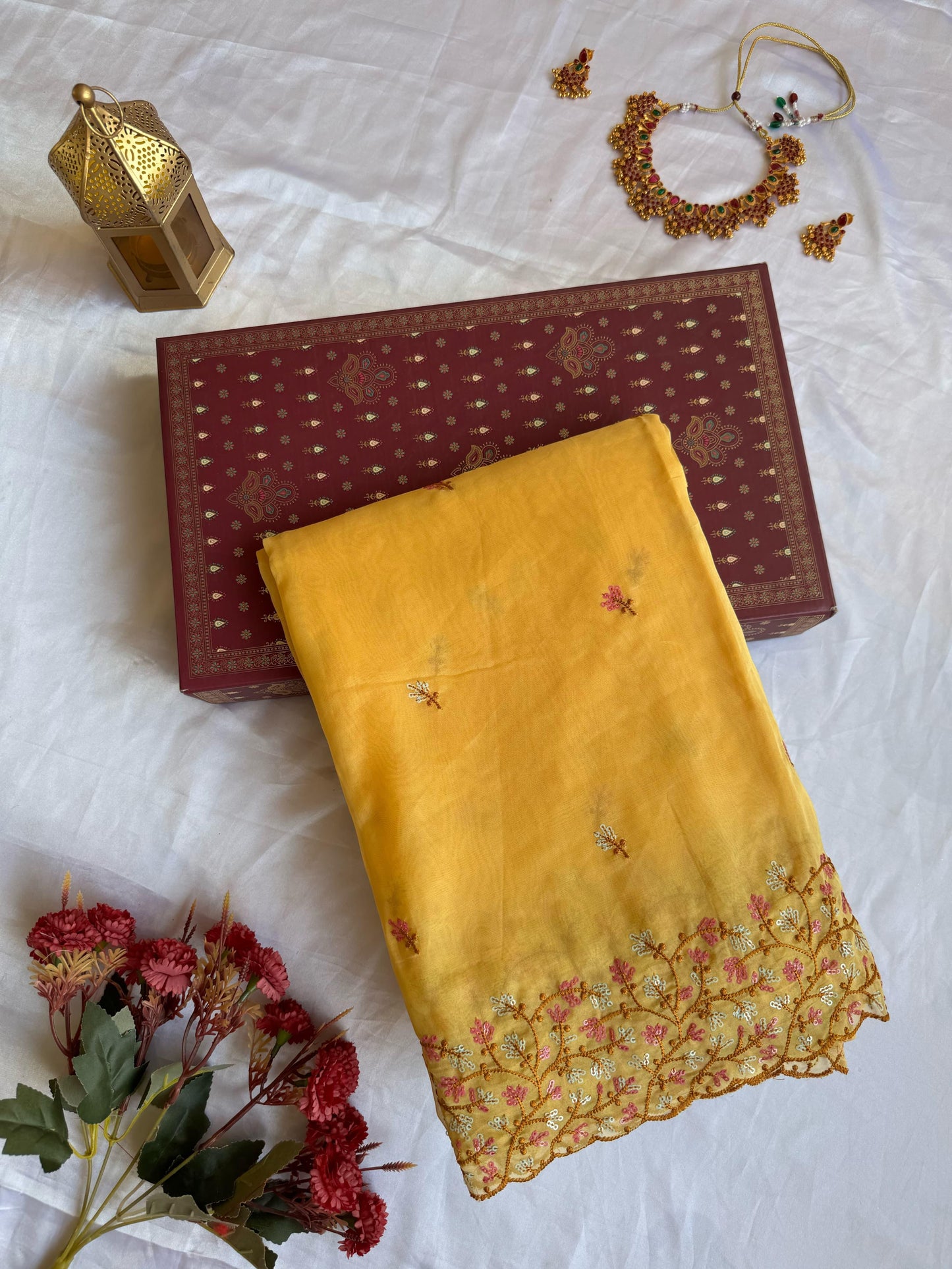 Organza Silk Saree With Elegant Thread Work