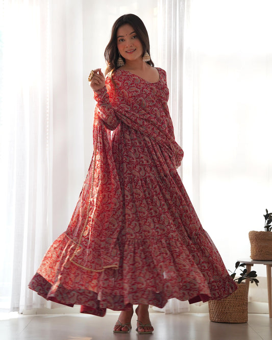 Three Layered Kalamkari Print Anarkali