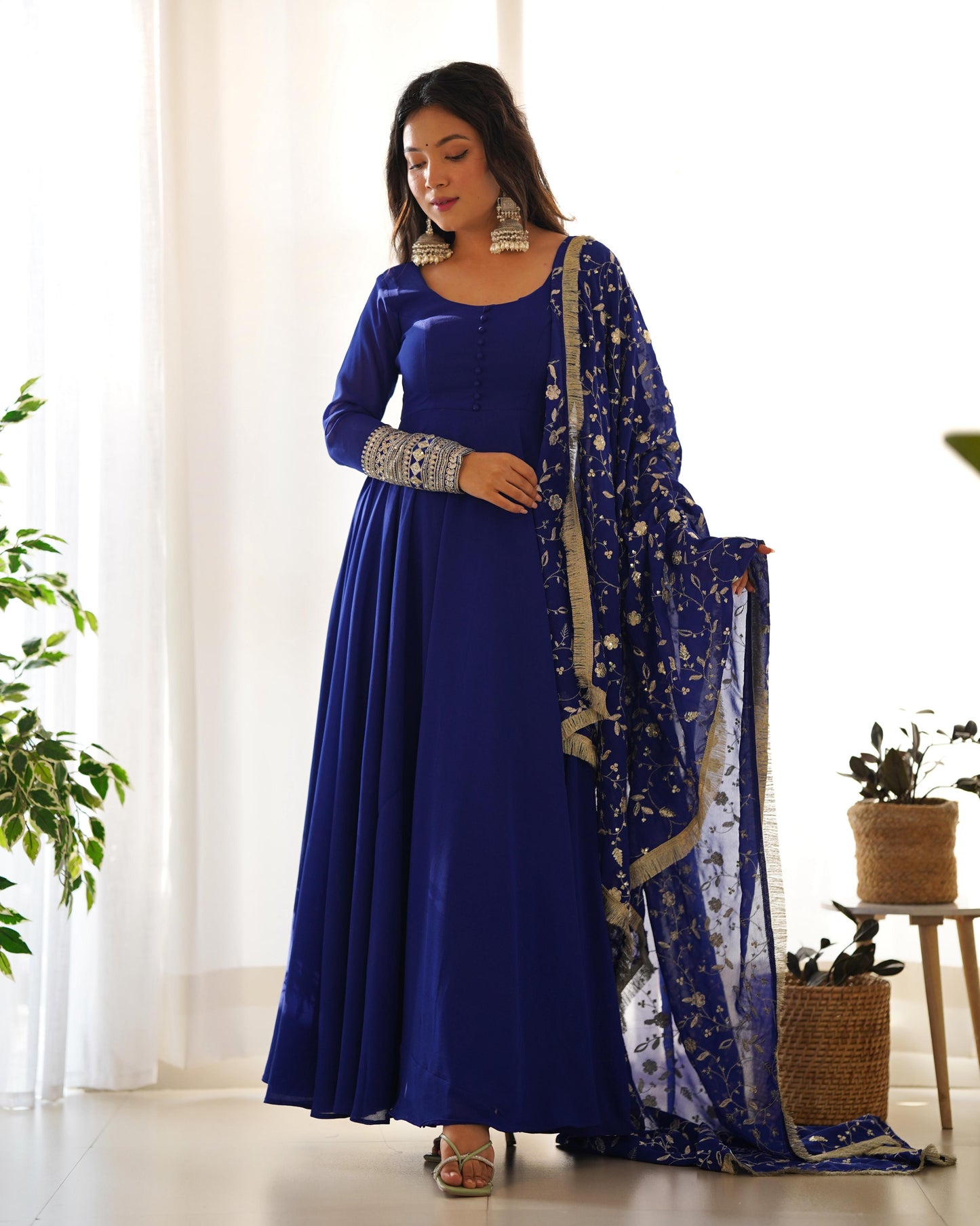 Georgette gown with heavy embroidered dupatta