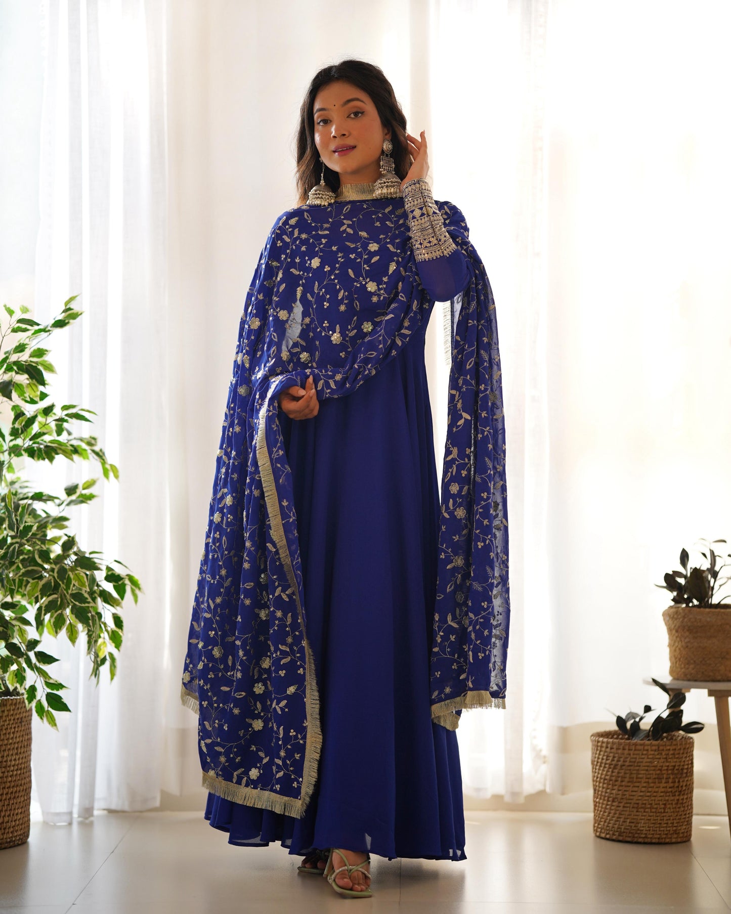 Georgette gown with heavy embroidered dupatta