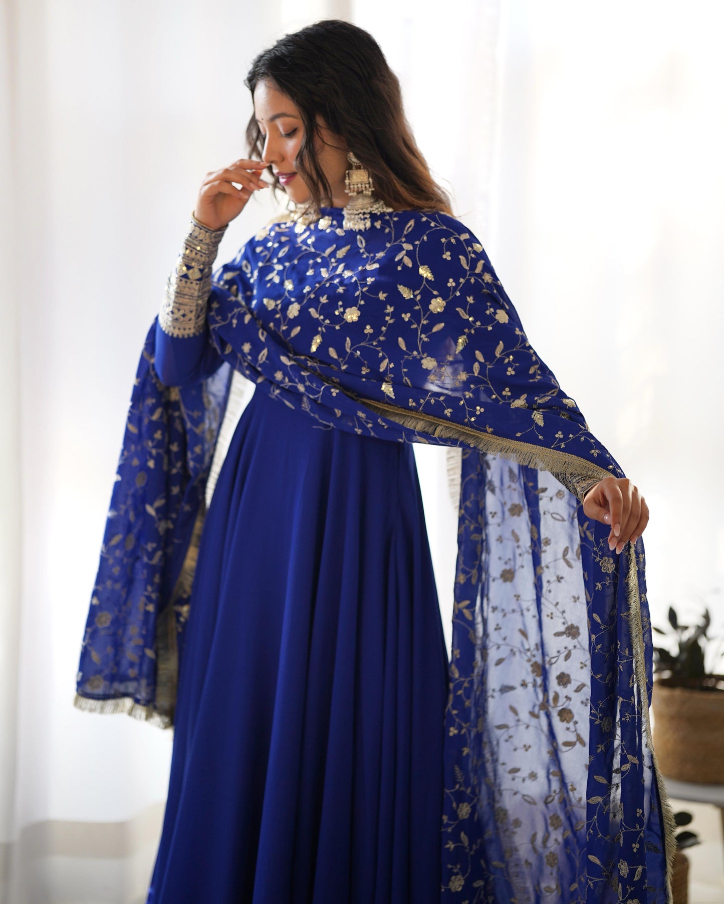 Georgette gown with heavy embroidered dupatta