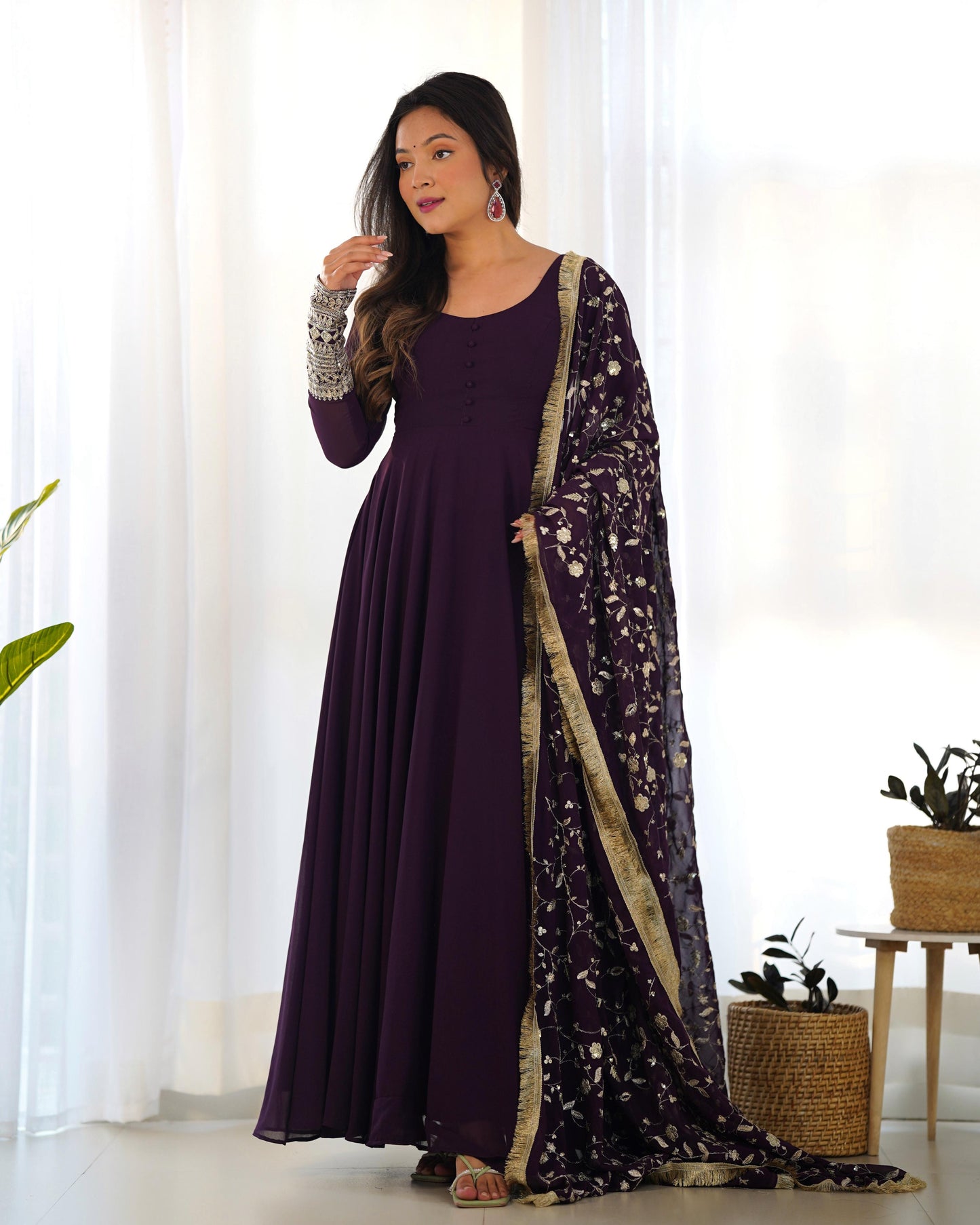 Georgette gown with heavy embroidered dupatta