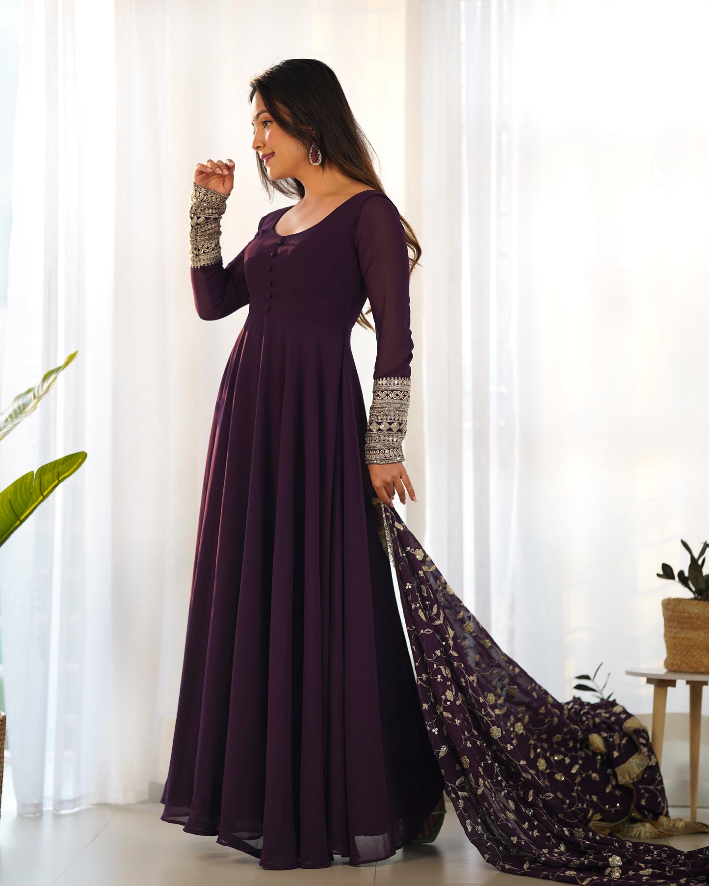 Georgette gown with heavy embroidered dupatta