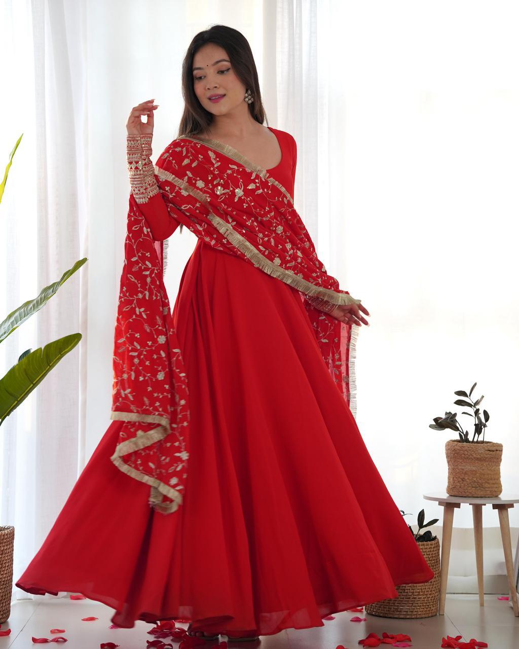 Georgette gown with heavy embroidered dupatta