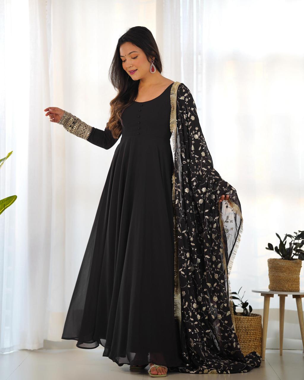 Georgette gown with heavy embroidered dupatta