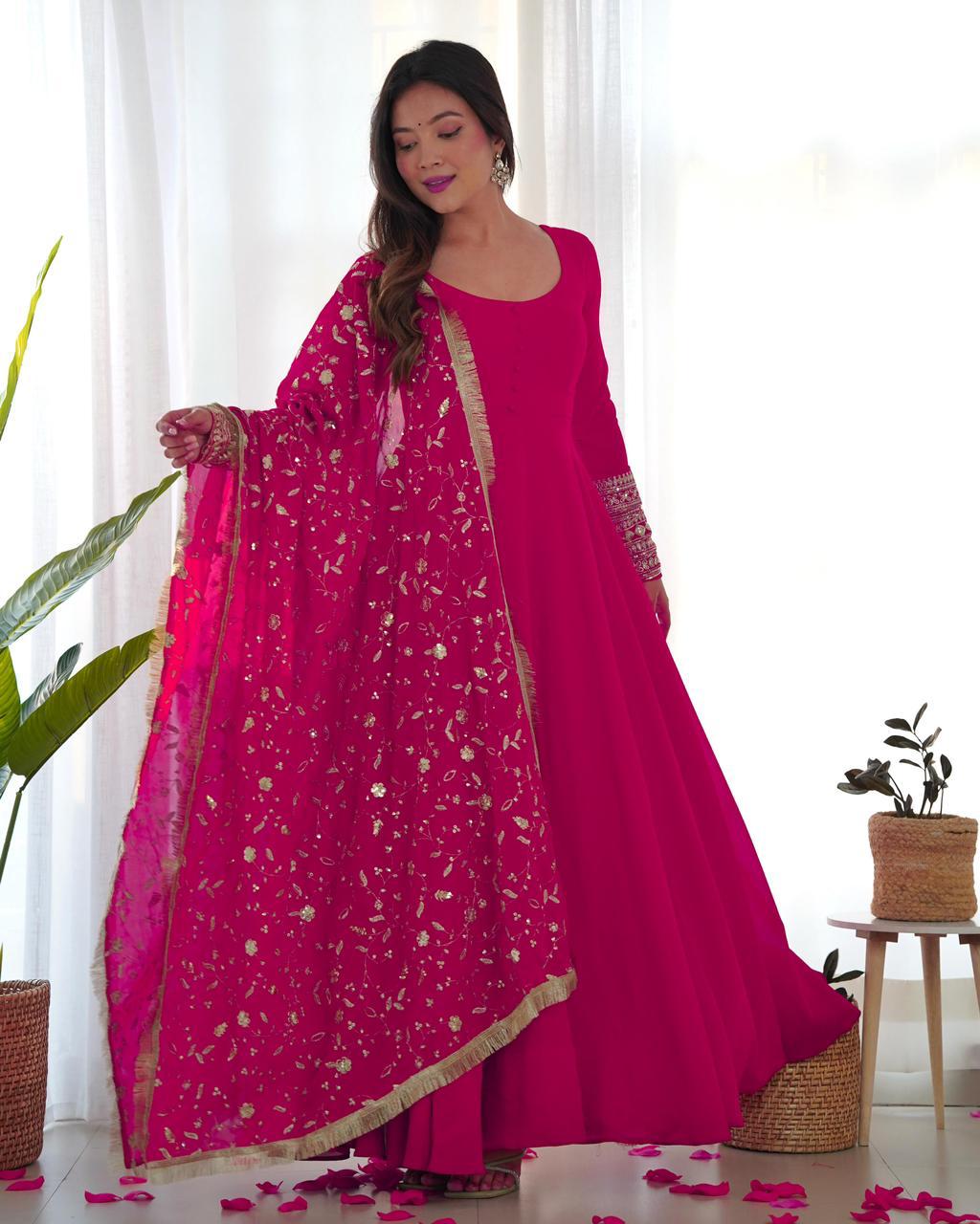 Georgette gown with heavy embroidered dupatta