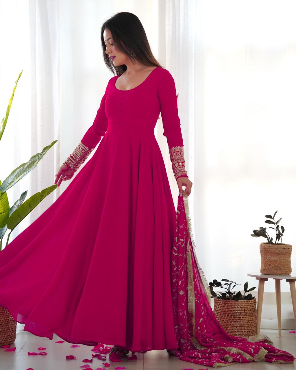 Georgette gown with heavy embroidered dupatta