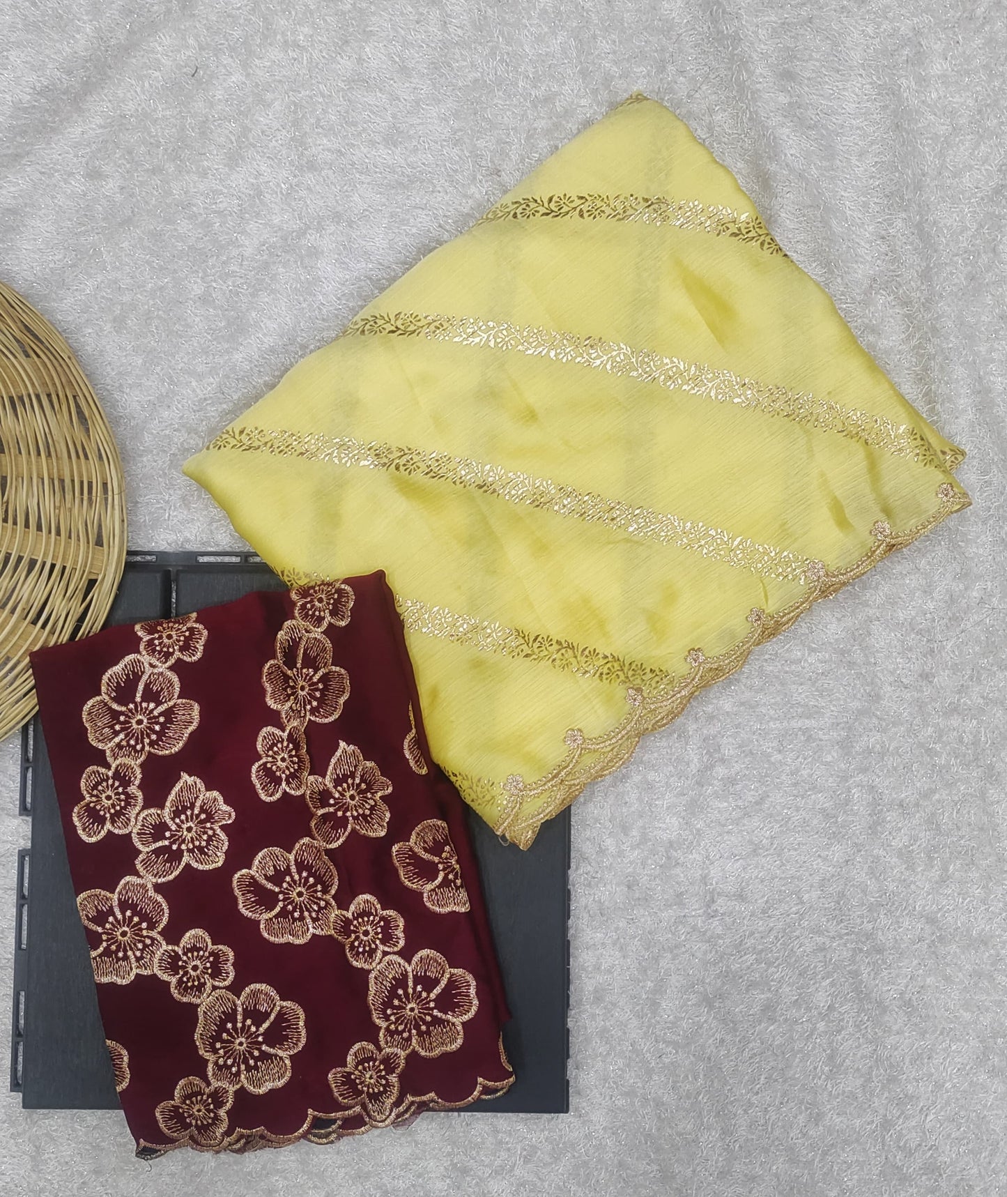 Chinnon Lehariya saree With Floral work blouse