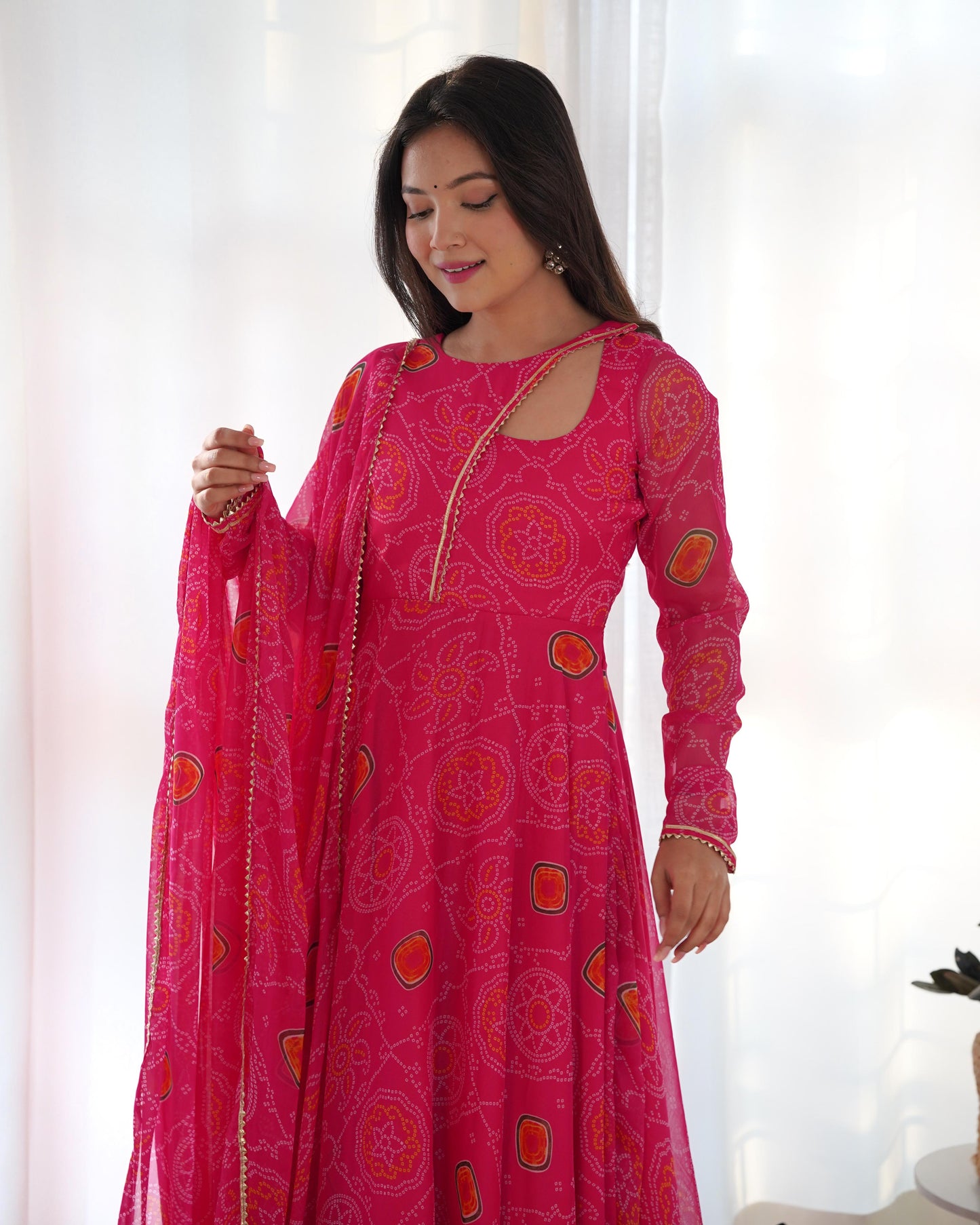 Bandhej Chiffon Anarkali