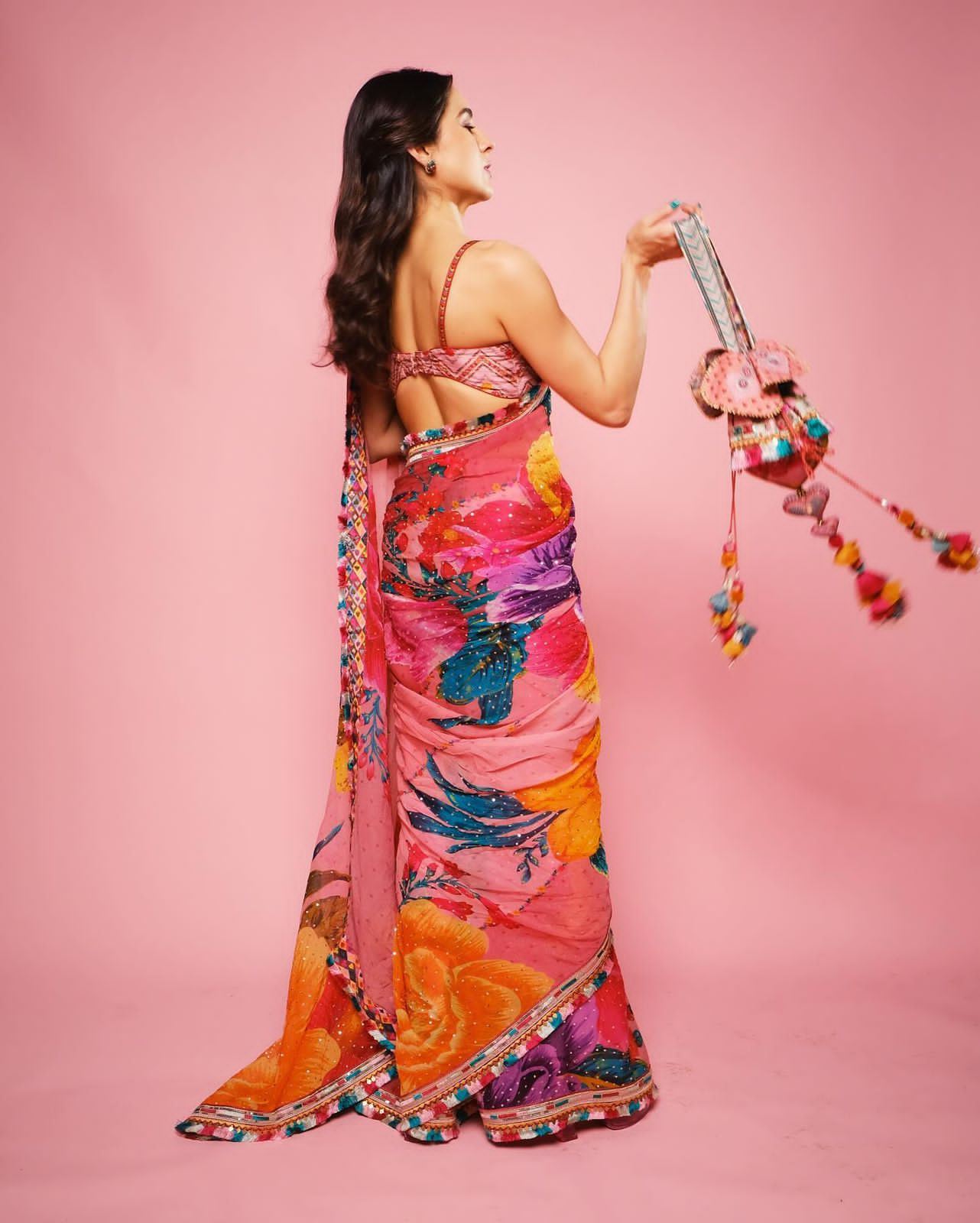 Sara Ali Khan inspired Floral Saree with Potli Bag