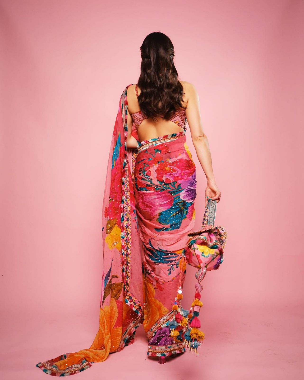 Sara Ali Khan inspired Floral Saree with Potli Bag