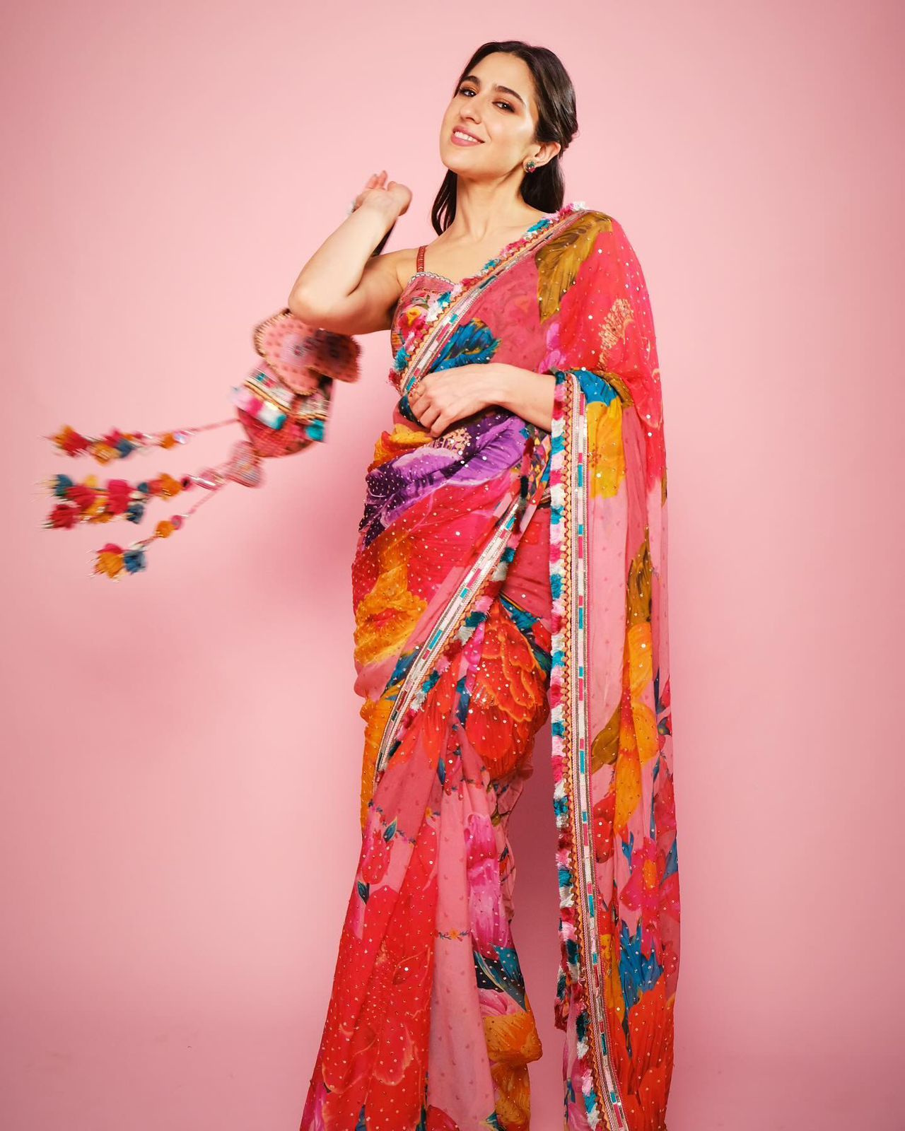 Sara Ali Khan inspired Floral Saree with Potli Bag