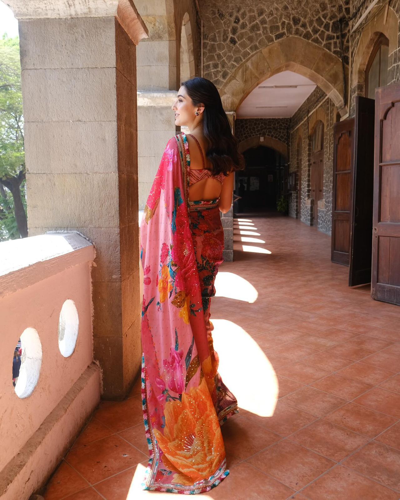 Sara Ali Khan inspired Floral Saree with Potli Bag