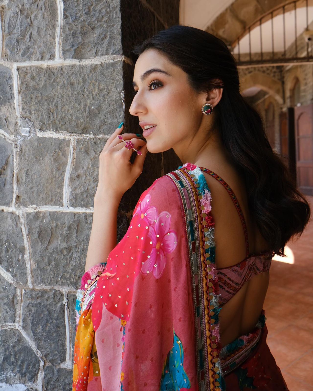 Sara Ali Khan inspired Floral Saree with Potli Bag