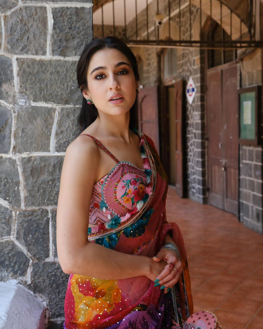 Sara Ali Khan inspired Floral Saree with Potli Bag