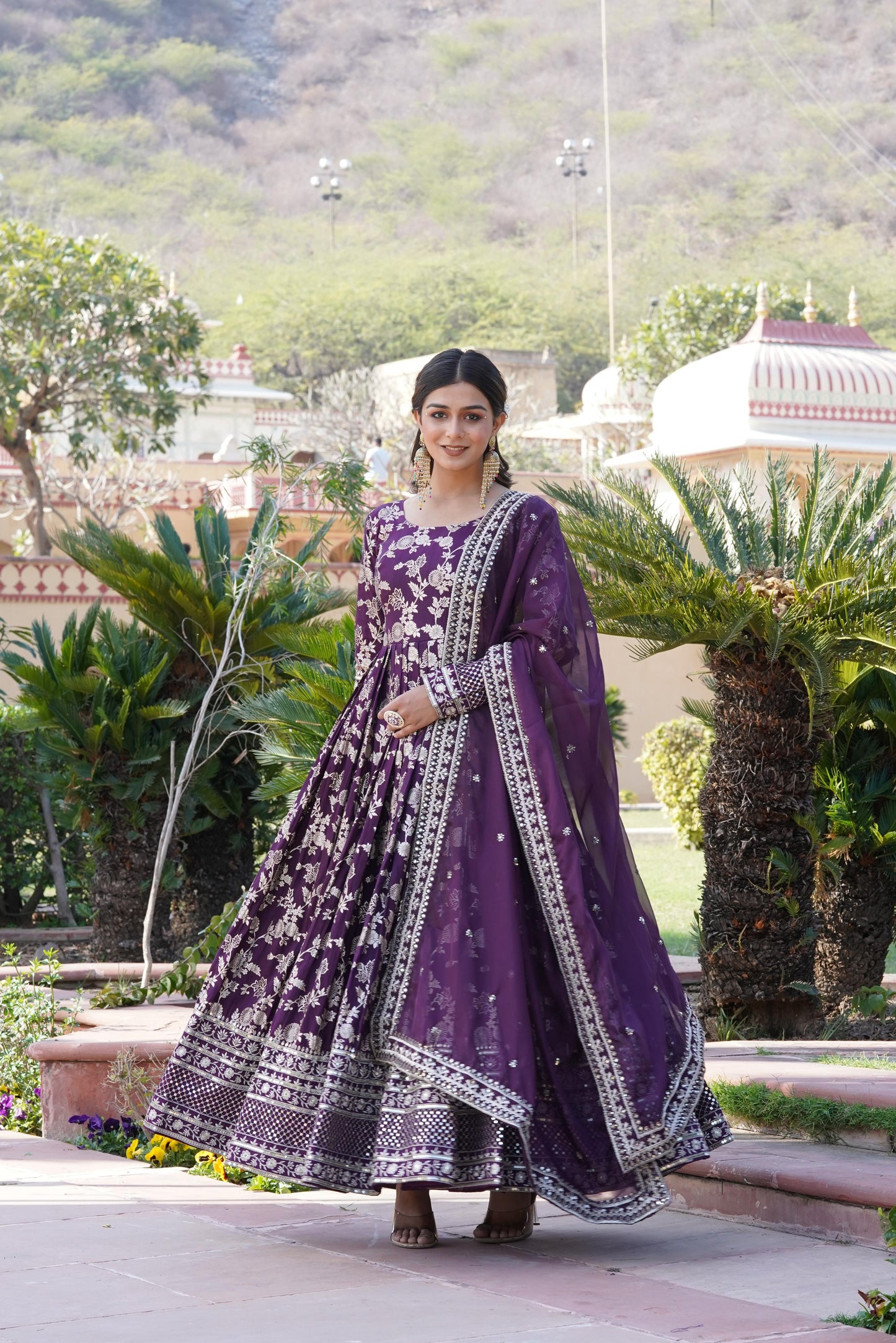 Jacquard Gown with Sequins Embroidered Work