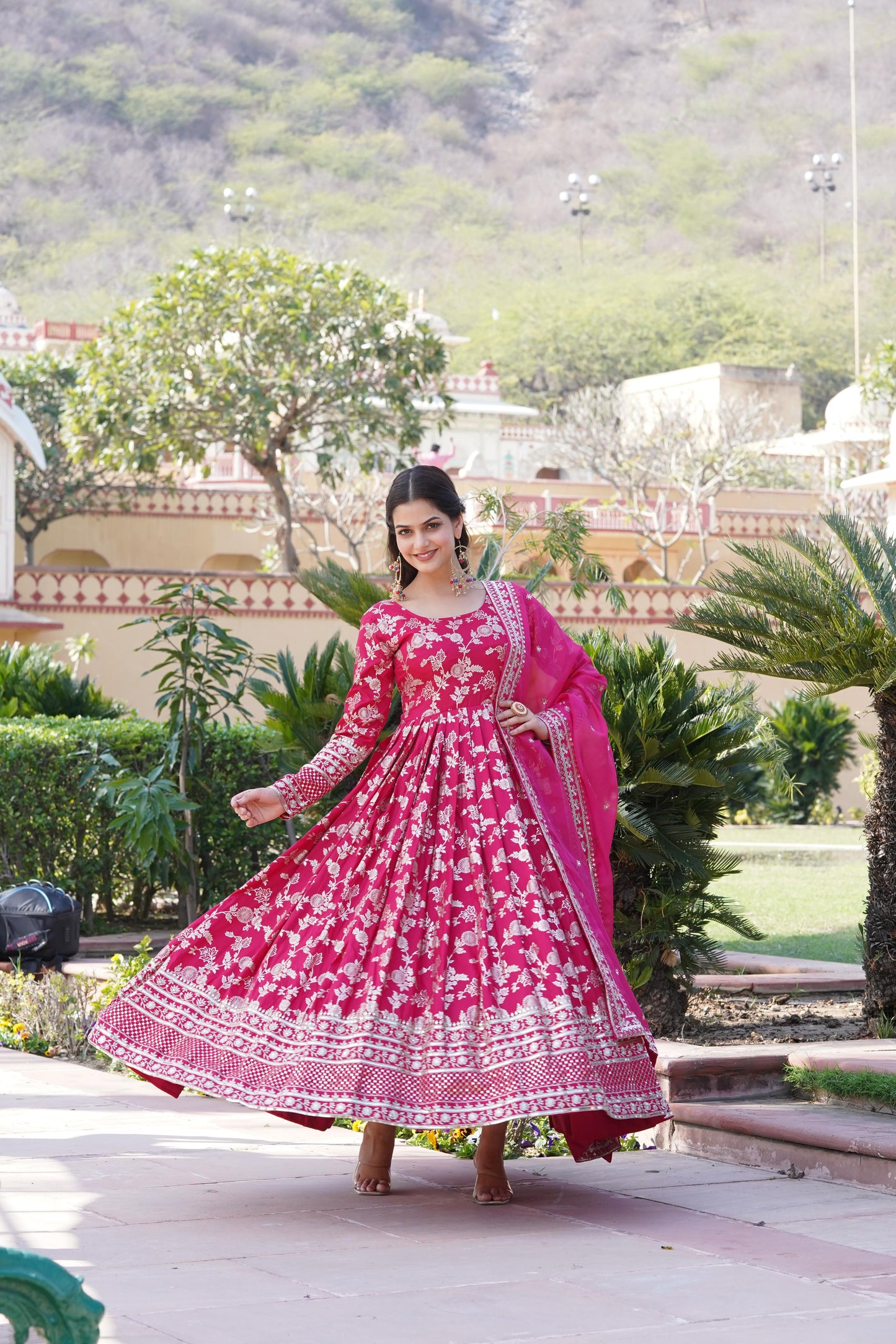 Jacquard Gown with Sequins Embroidered Work