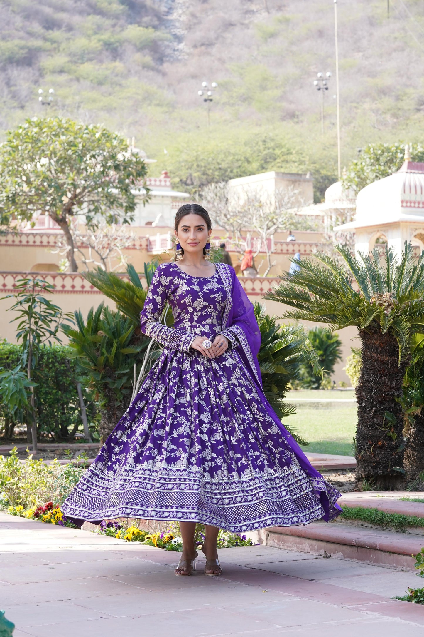 Jacquard Gown with Sequins Embroidered Work