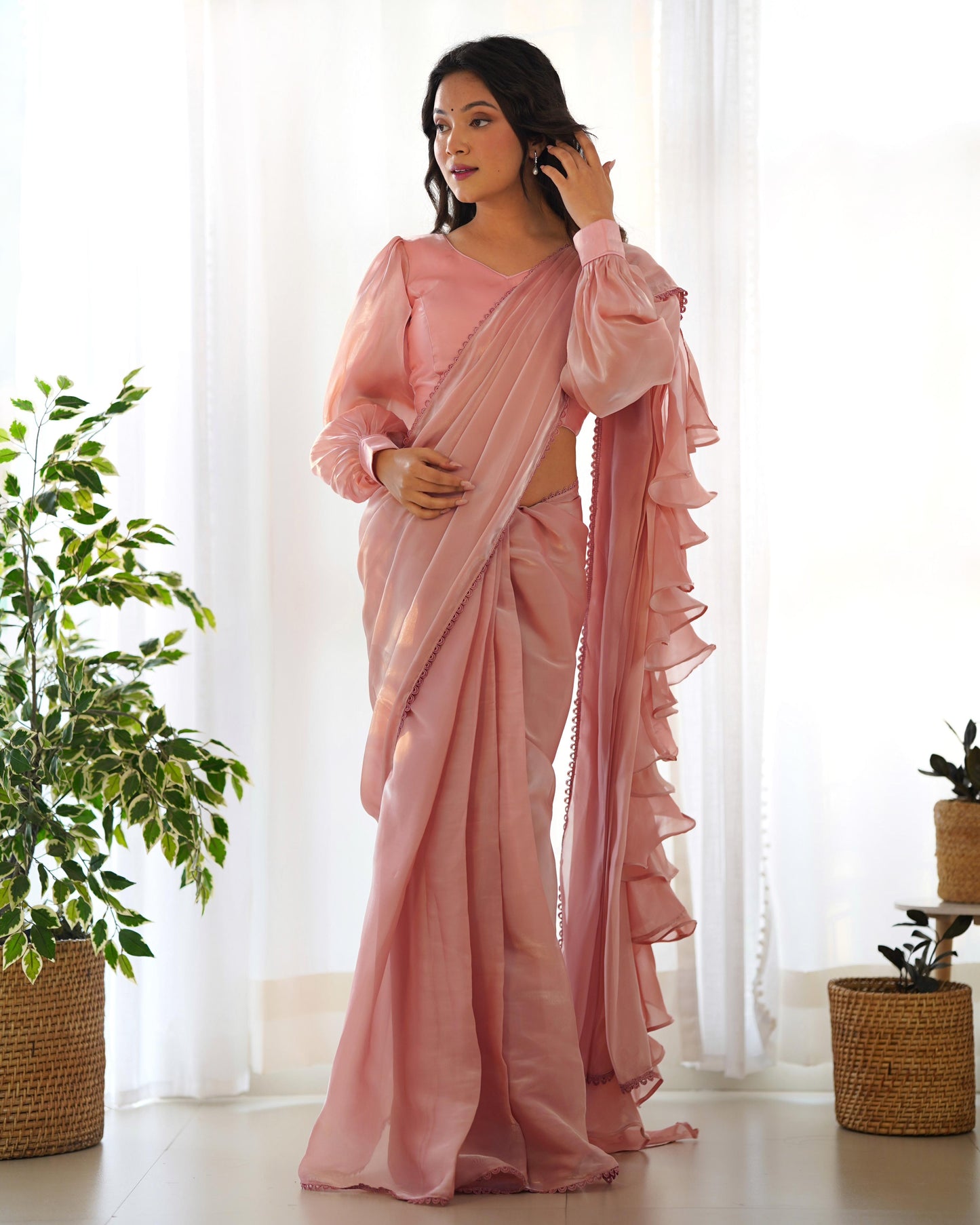 Ready to wear Ruffle Saree with Stitched blouse