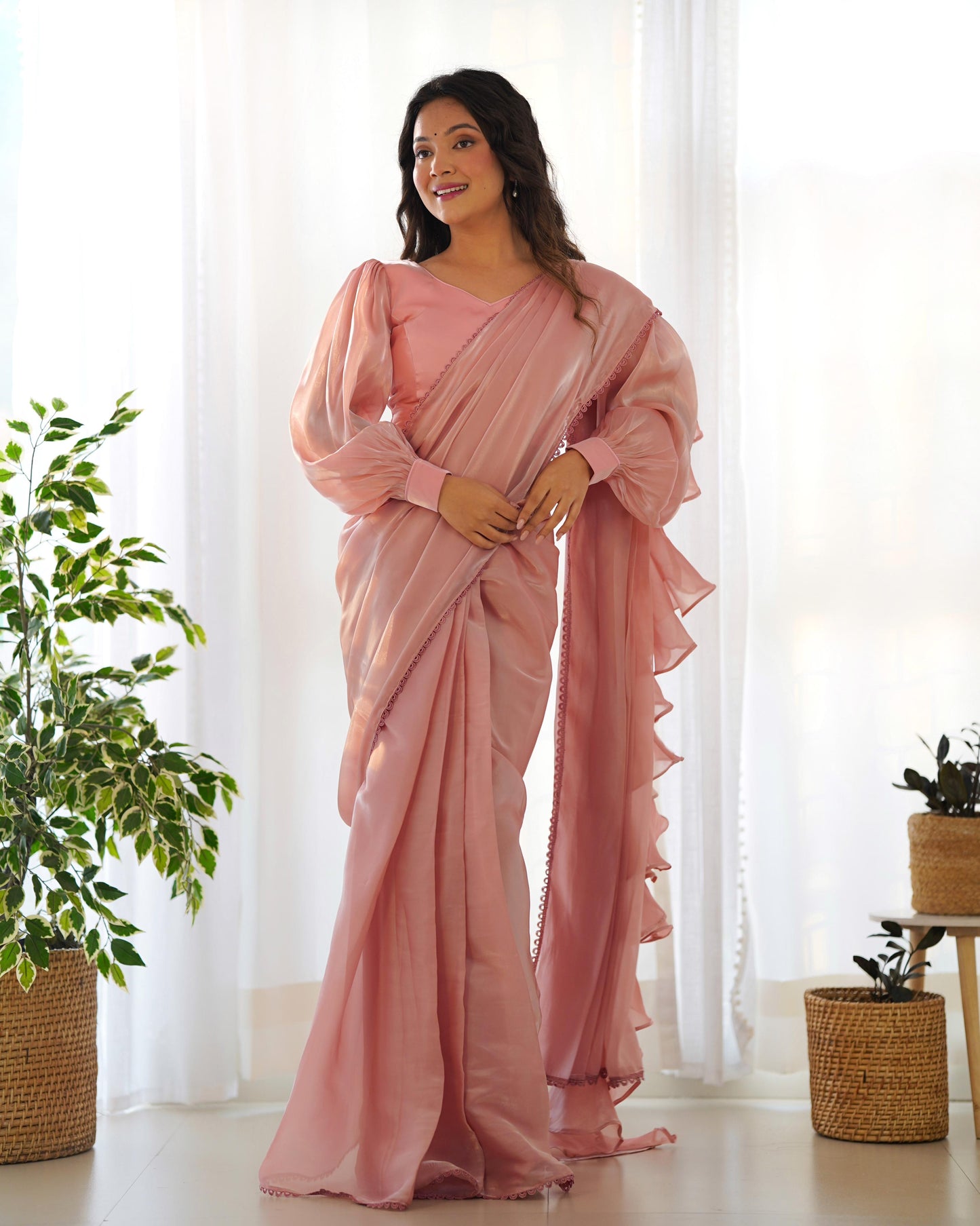 Ready to wear Ruffle Saree with Stitched blouse