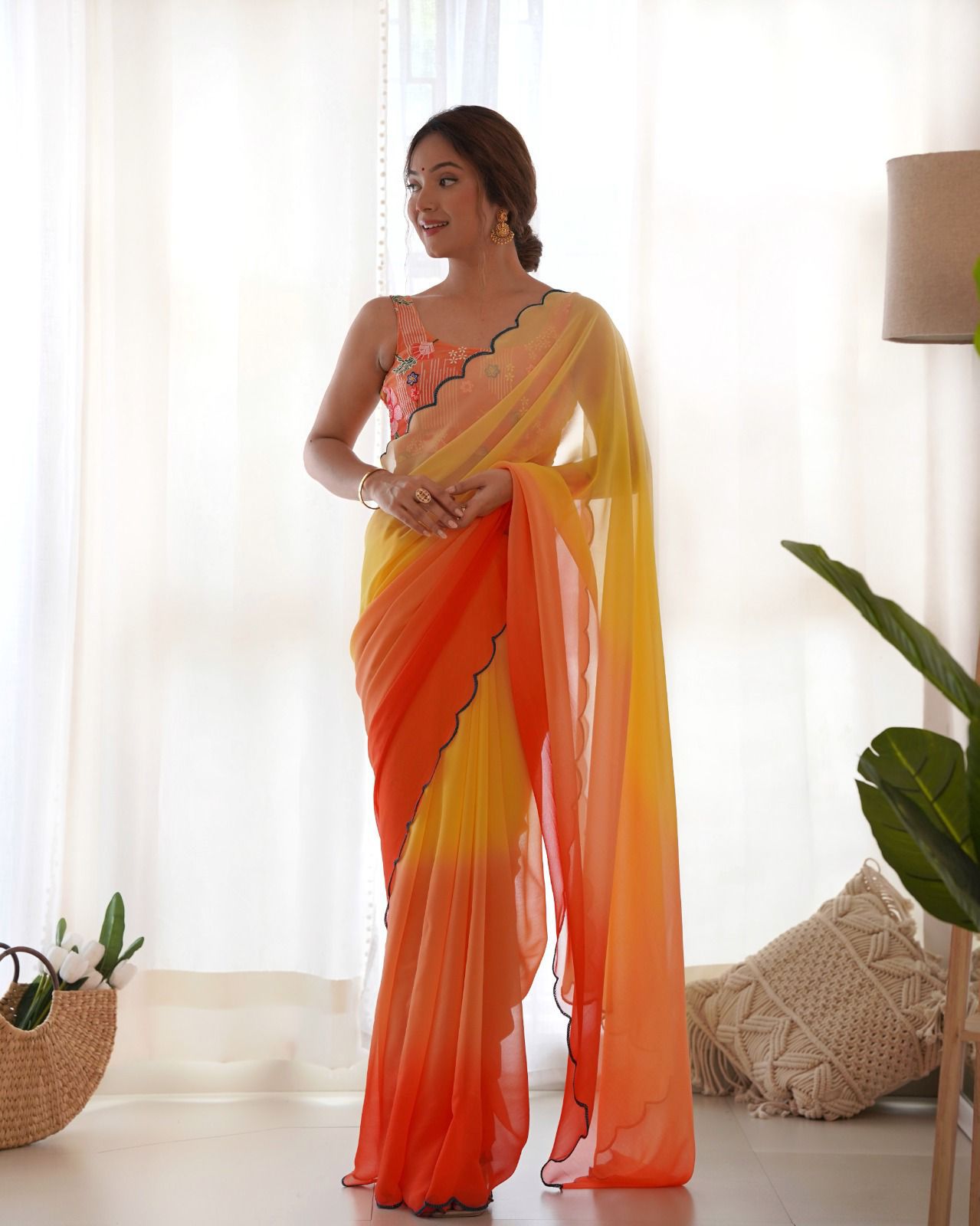 Ombre shade sarees with sequins work blouse