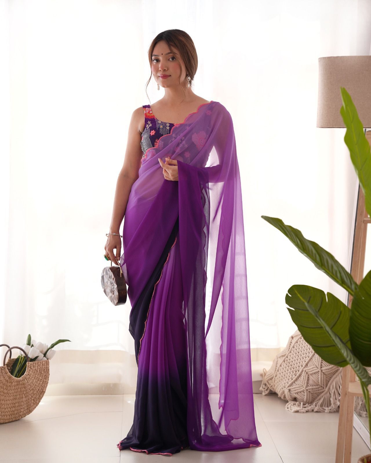 Ombre shade sarees with sequins work blouse