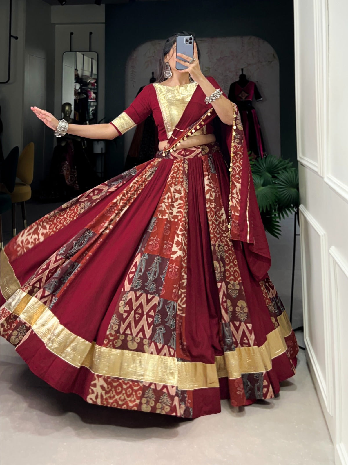 Printed designer lehenga in rayon and tussar silk