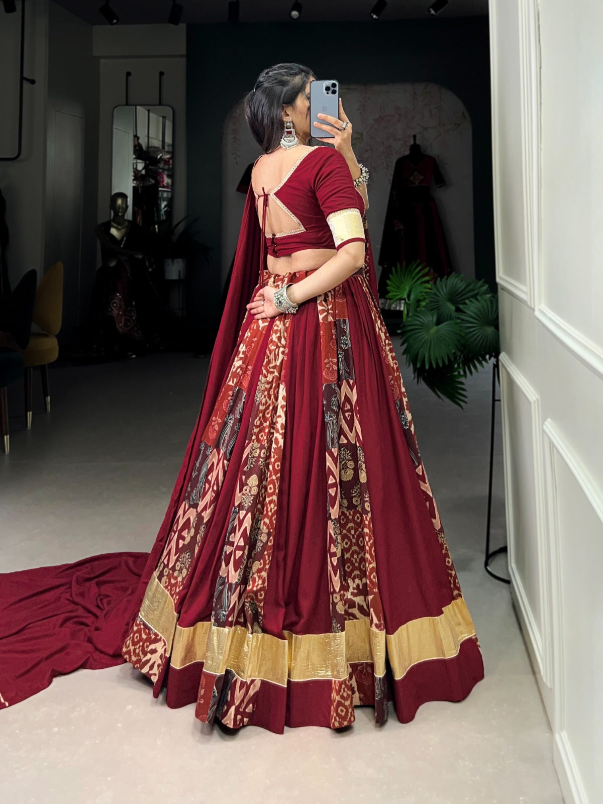 Printed designer lehenga in rayon and tussar silk