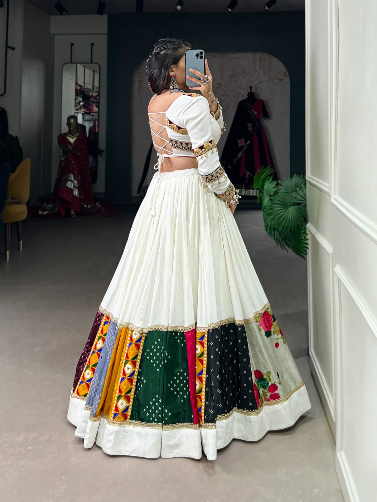 White Garba Choli with Multi-color border