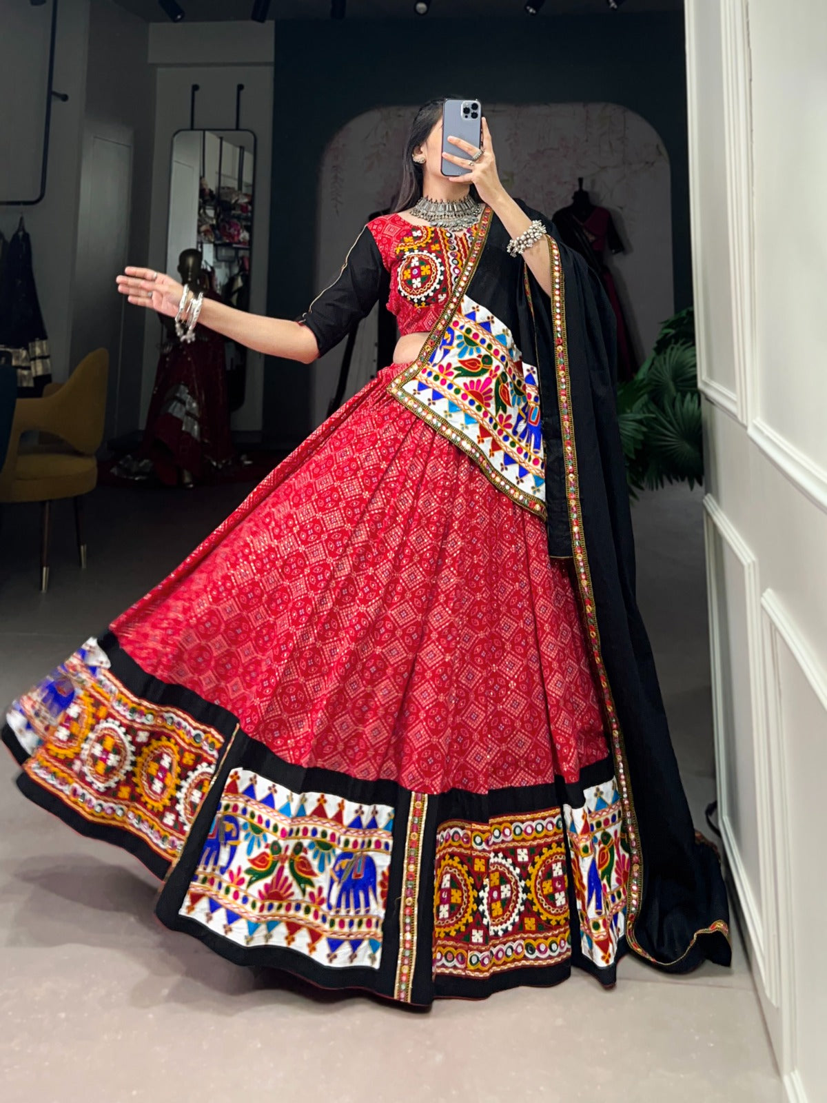 Garba choli embellished with Gamthi and mirror work