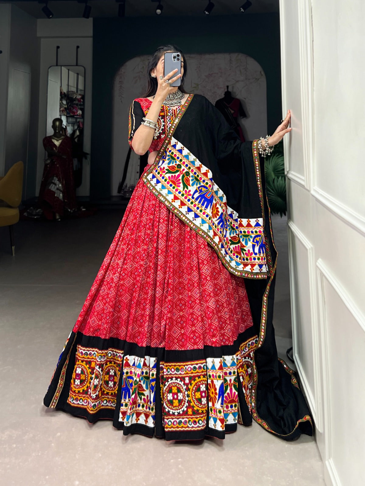 Garba choli embellished with Gamthi and mirror work