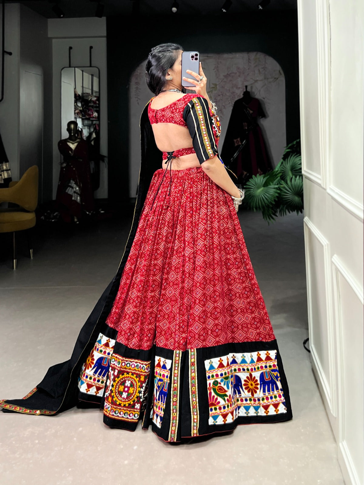 Garba choli embellished with Gamthi and mirror work