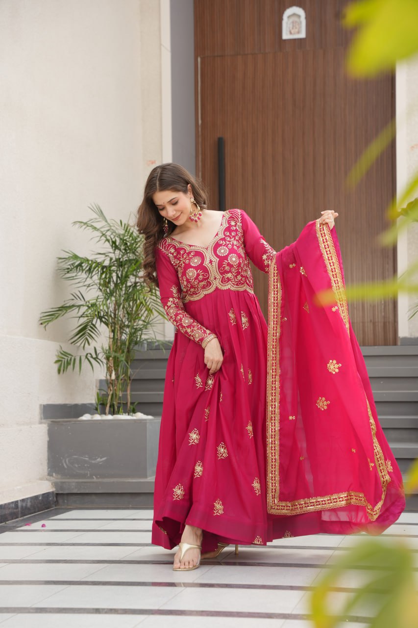 Zari Embroidered and sequins gown with Dupatta