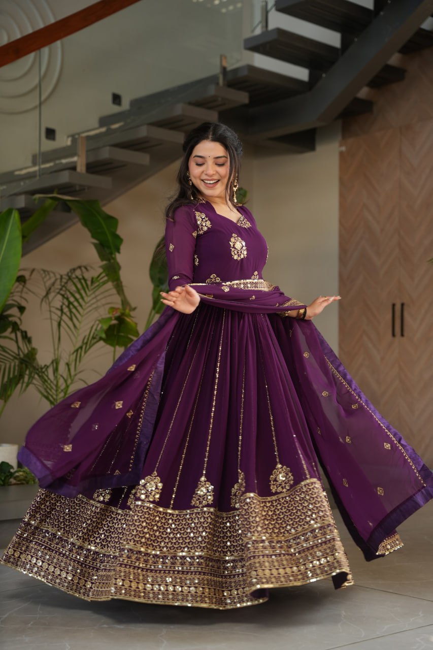Faux Blooming Designer Gown with Rich Zari & Sequins Embroidered Work