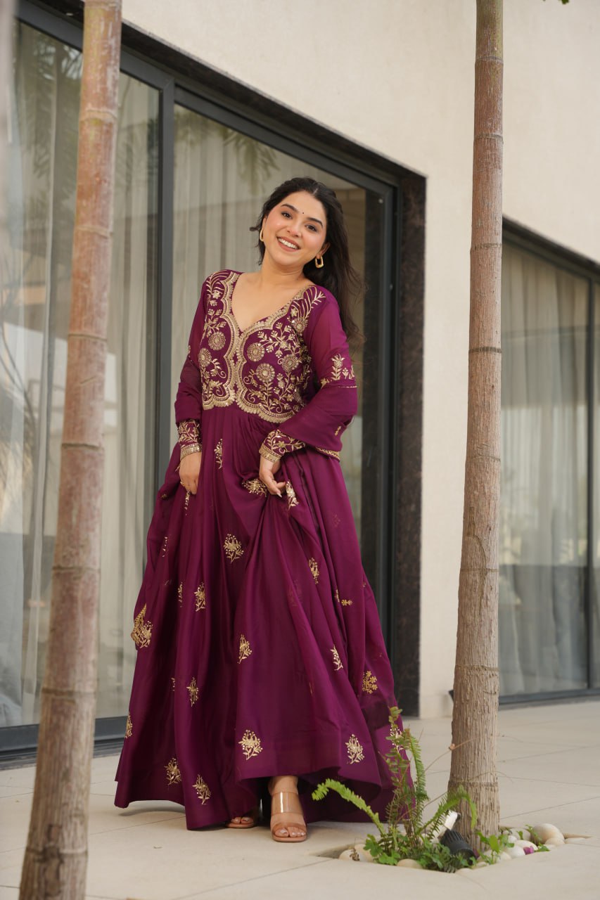 Zari Embroidered and sequins gown with Dupatta