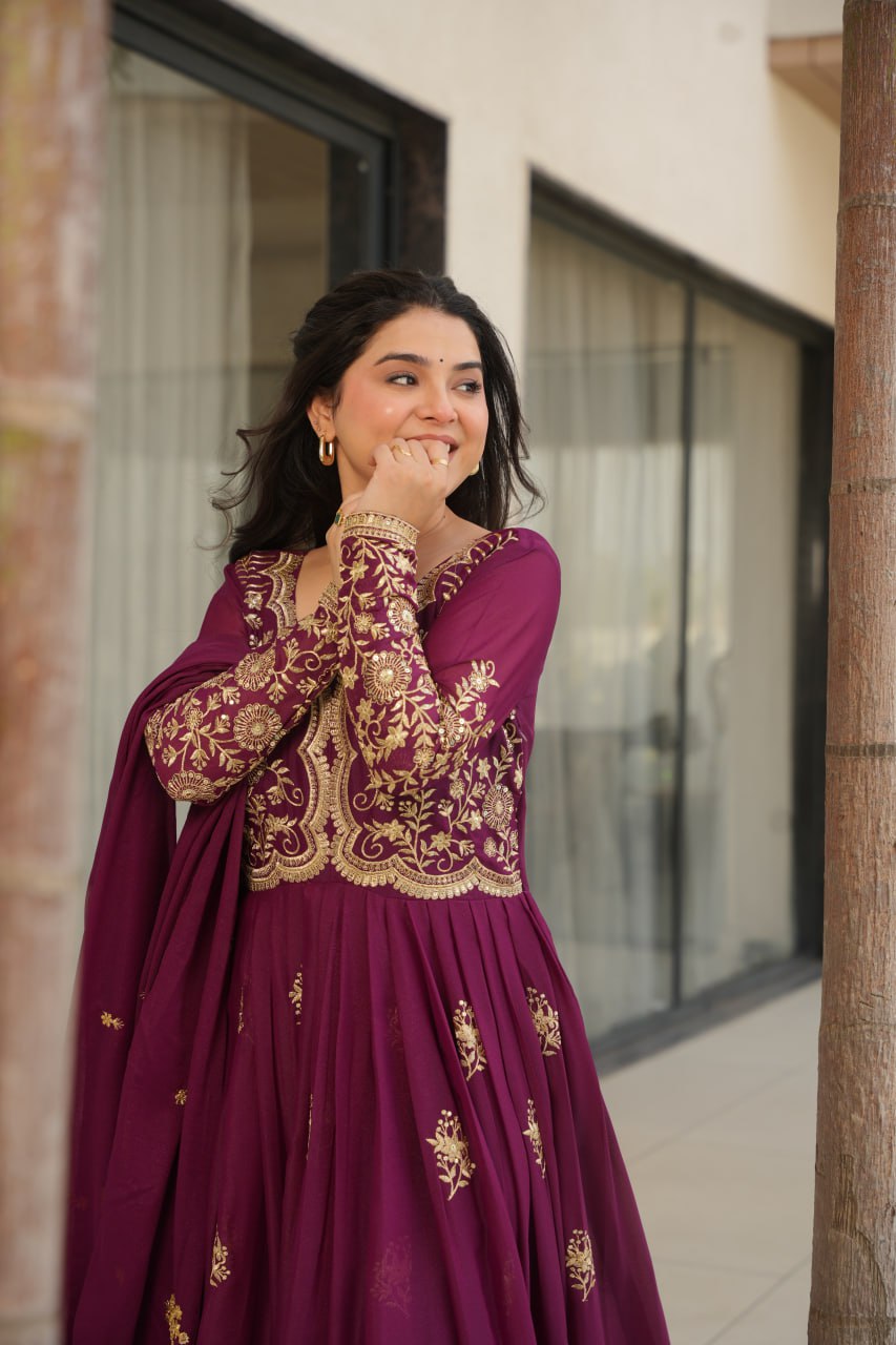 Zari Embroidered and sequins gown with Dupatta