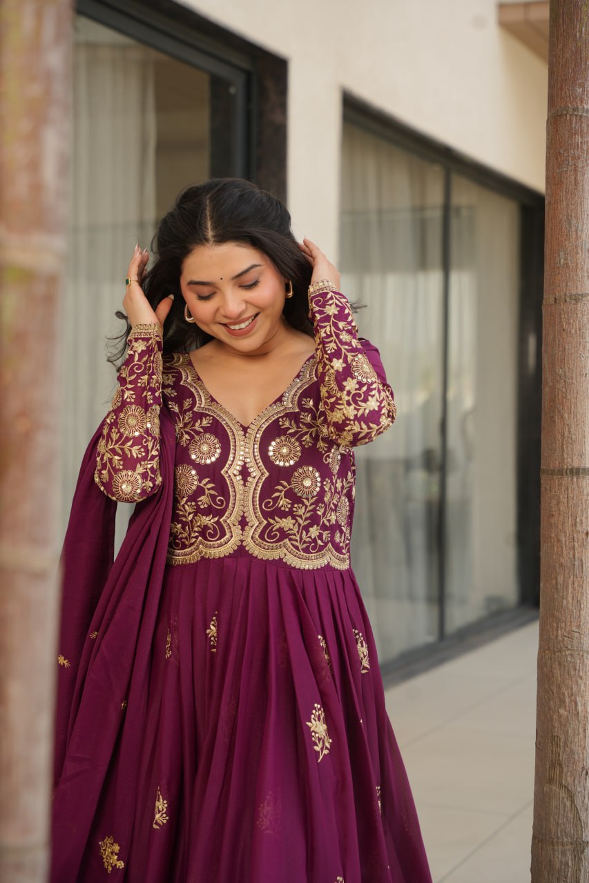 Zari Embroidered and sequins gown with Dupatta