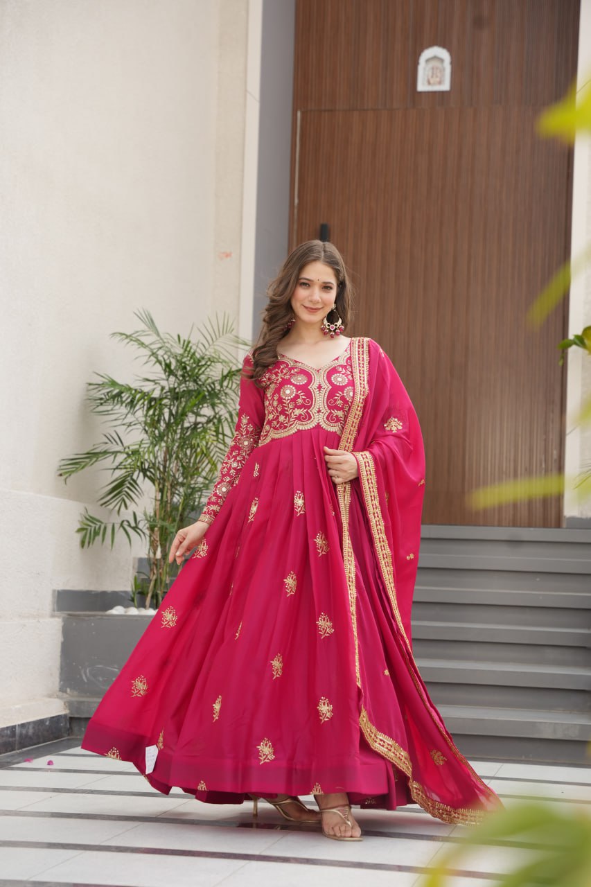 Zari Embroidered and sequins gown with Dupatta