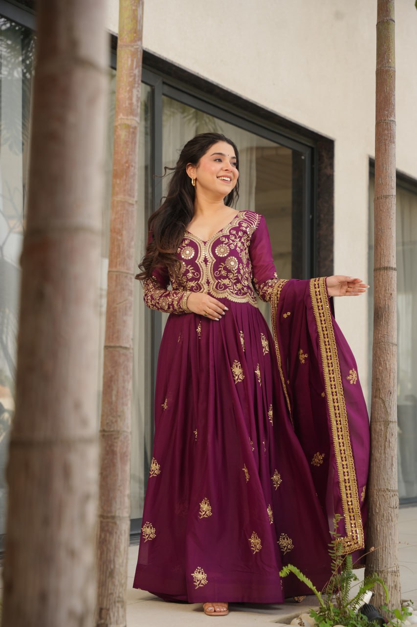 Zari Embroidered and sequins gown with Dupatta