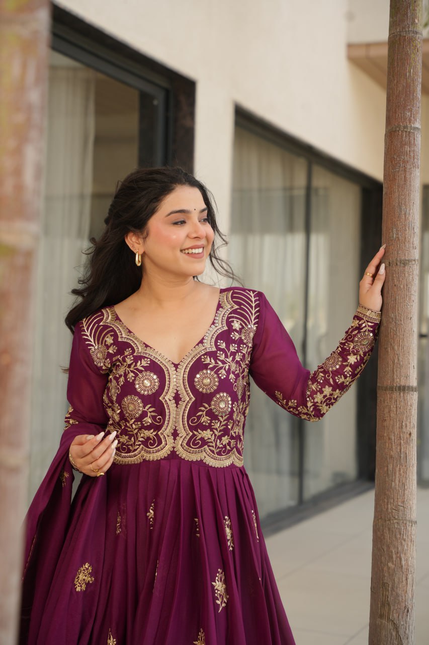 Zari Embroidered and sequins gown with Dupatta