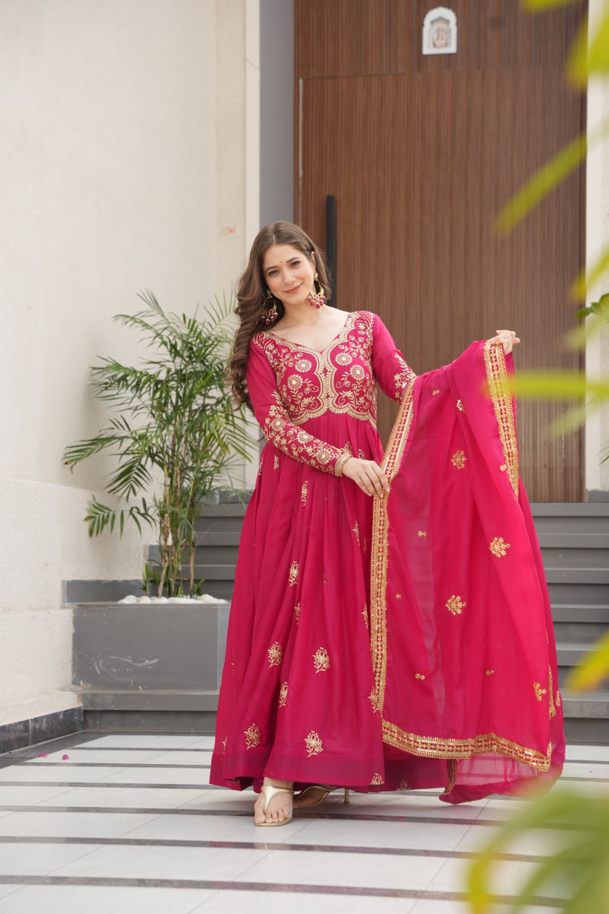 Zari Embroidered and sequins gown with Dupatta