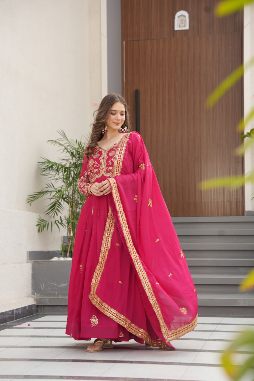 Zari Embroidered and sequins gown with Dupatta