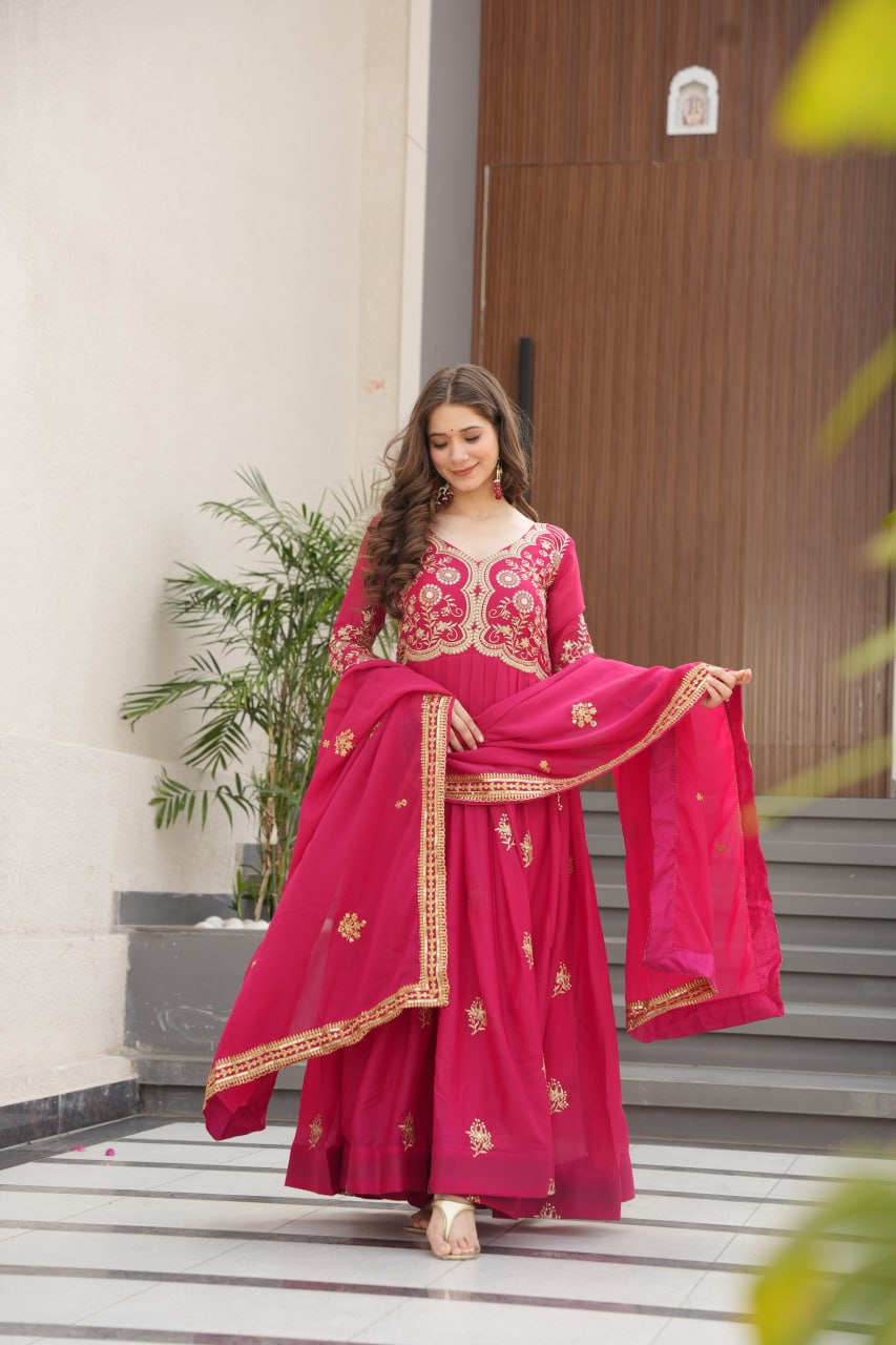 Zari Embroidered and sequins gown with Dupatta