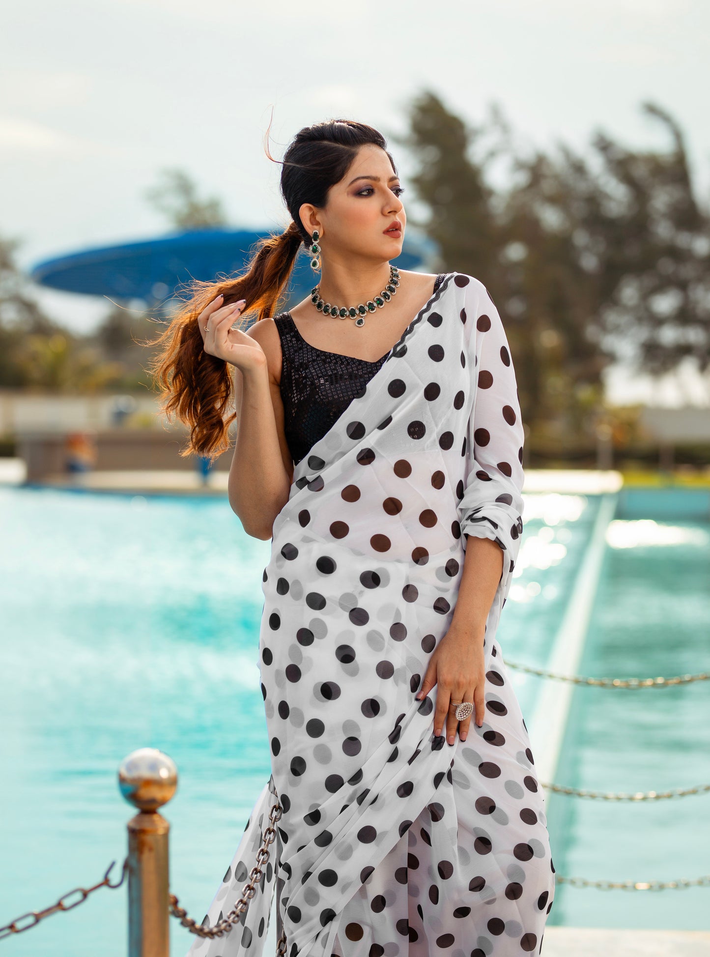 Georgette Polka dot saree