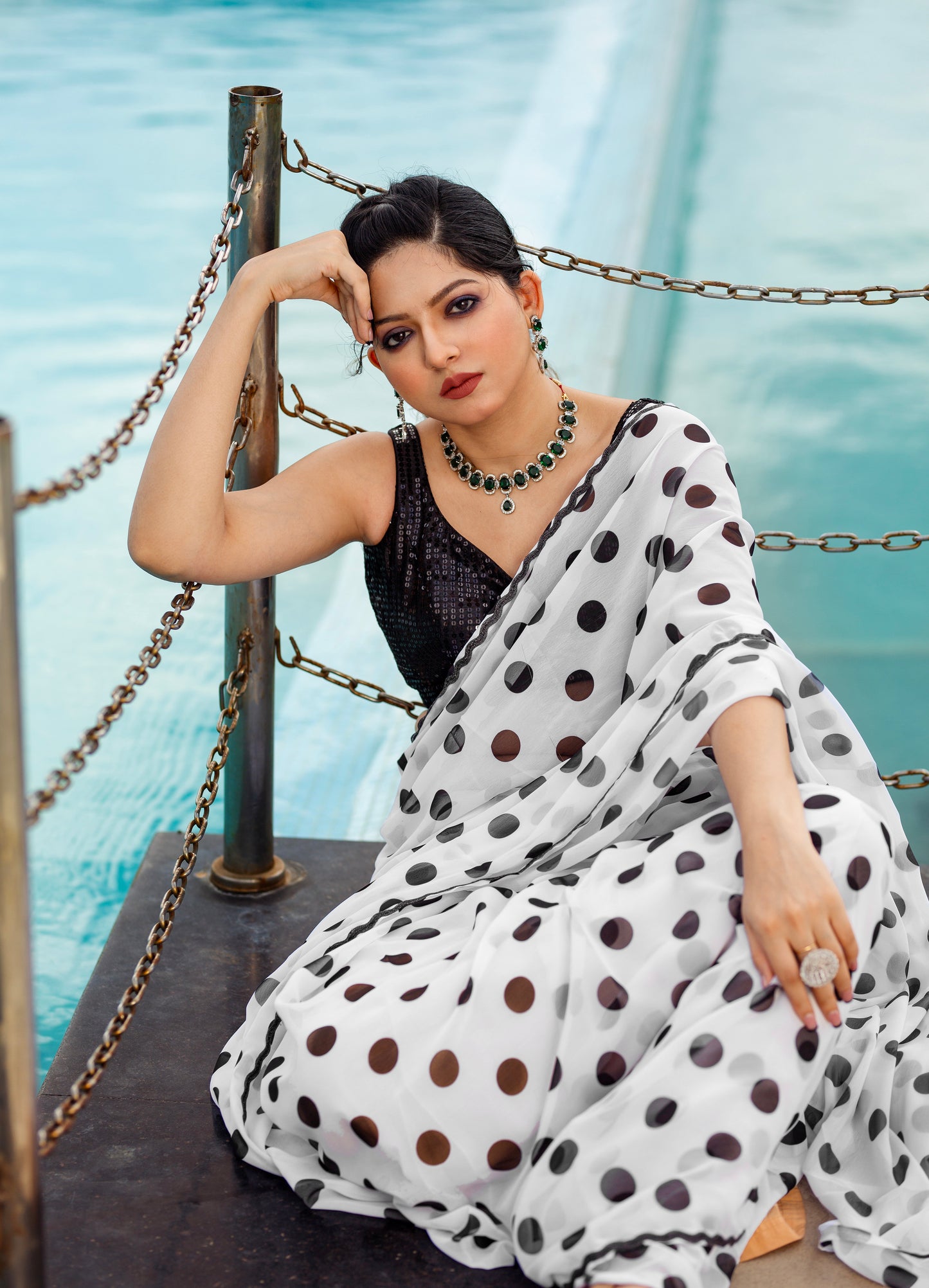 Georgette Polka dot saree