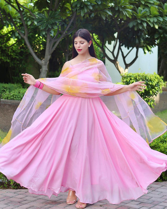 Pink Maska Cotton Silk Anarkali